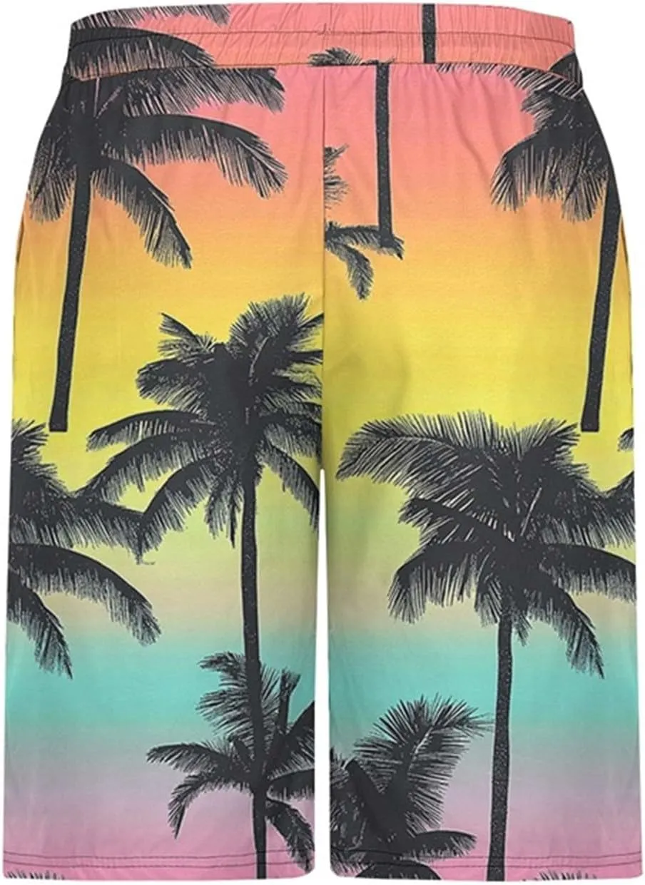 Mens Swim Trunks Hawaiian Print Drawstring Beach Shorts for Men Stretch Quick Dry Summer Swim Shorts with Pockets