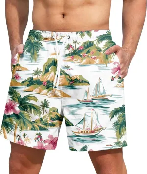 Mens Swim Trunks Quick Dry Hawaiian Board Shorts Stretch Bathing Suit Swimsuits with Pockets