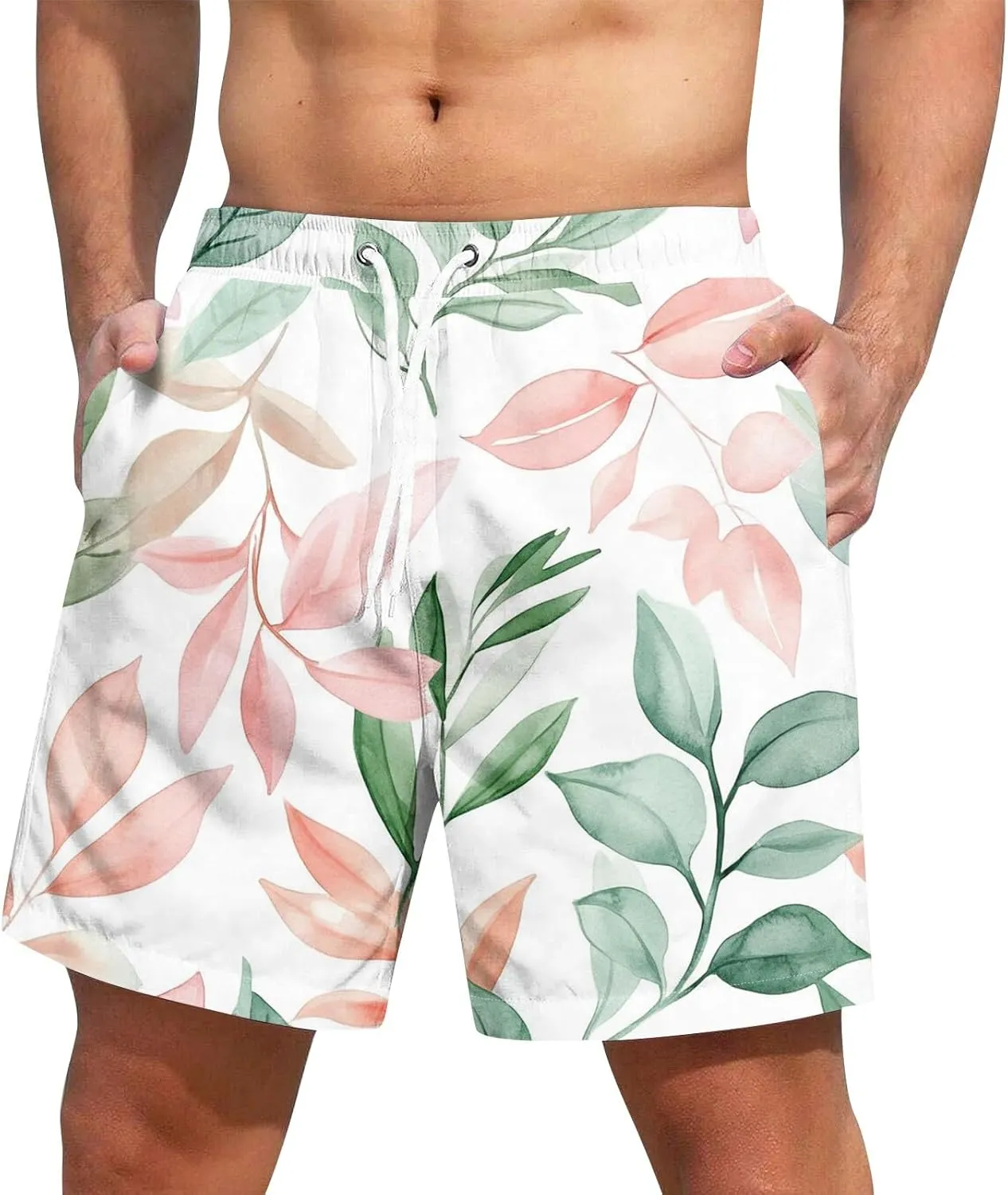 Mens Swim Trunks Quick Dry Hawaiian Board Shorts Stretch Bathing Suit Swimsuits with Pockets