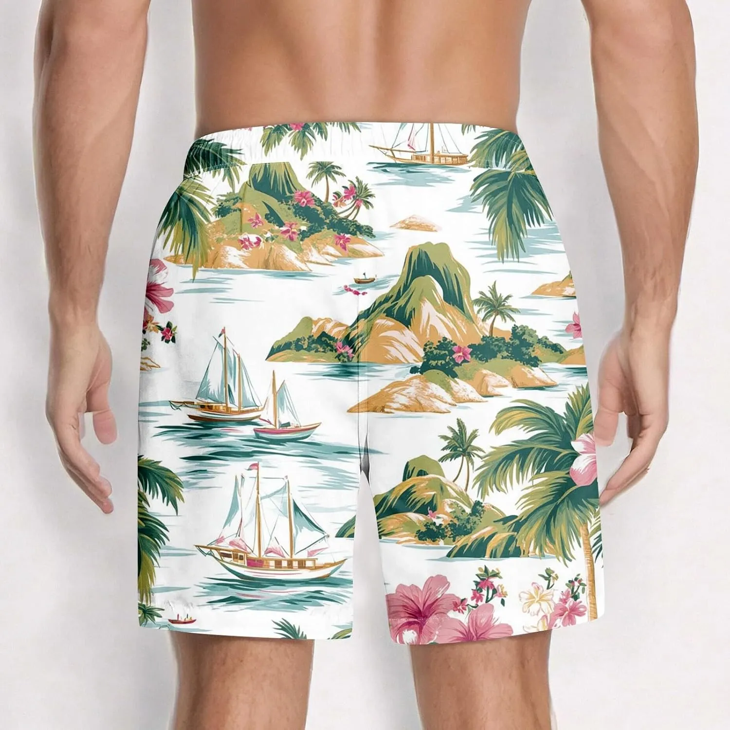 Mens Swim Trunks Quick Dry Hawaiian Board Shorts Stretch Bathing Suit Swimsuits with Pockets