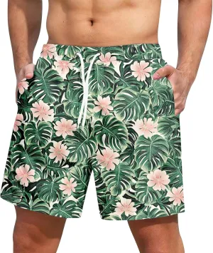 Mens Swim Trunks Quick Dry Hawaiian Board Shorts Stretch Bathing Suit Swimsuits with Pockets