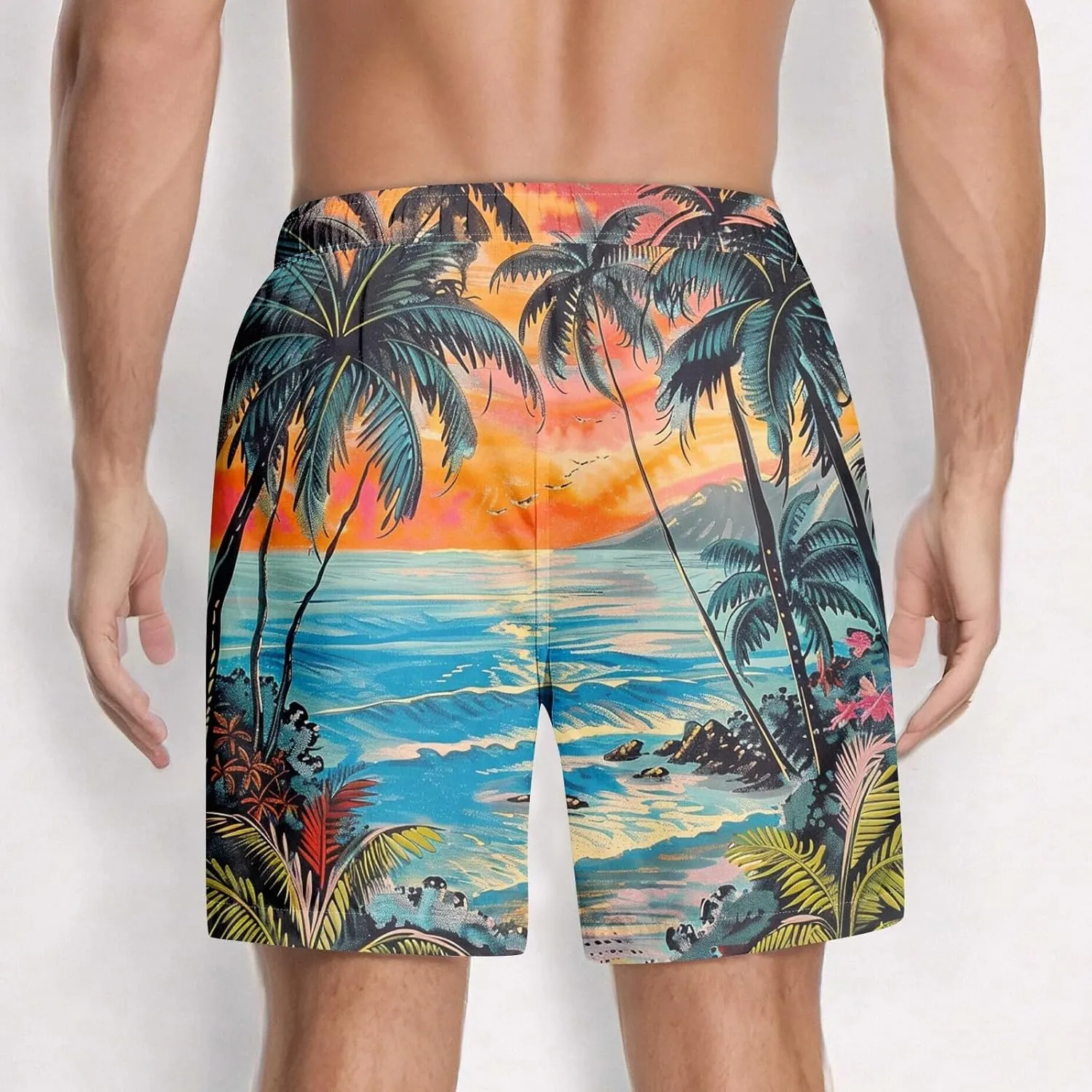 Mens Swim Trunks Quick Dry Hawaiian Board Shorts Stretch Bathing Suit Swimsuits with Pockets