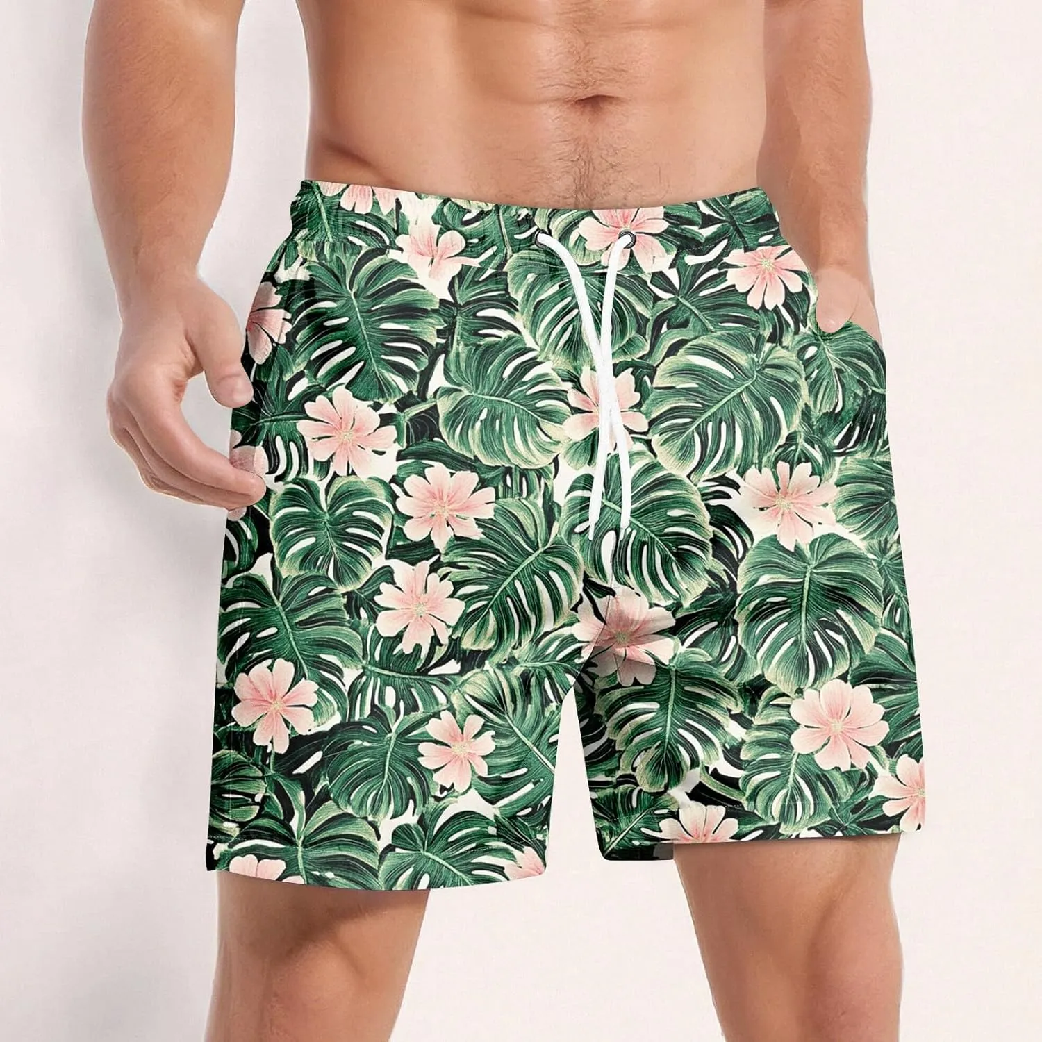 Mens Swim Trunks Quick Dry Hawaiian Board Shorts Stretch Bathing Suit Swimsuits with Pockets