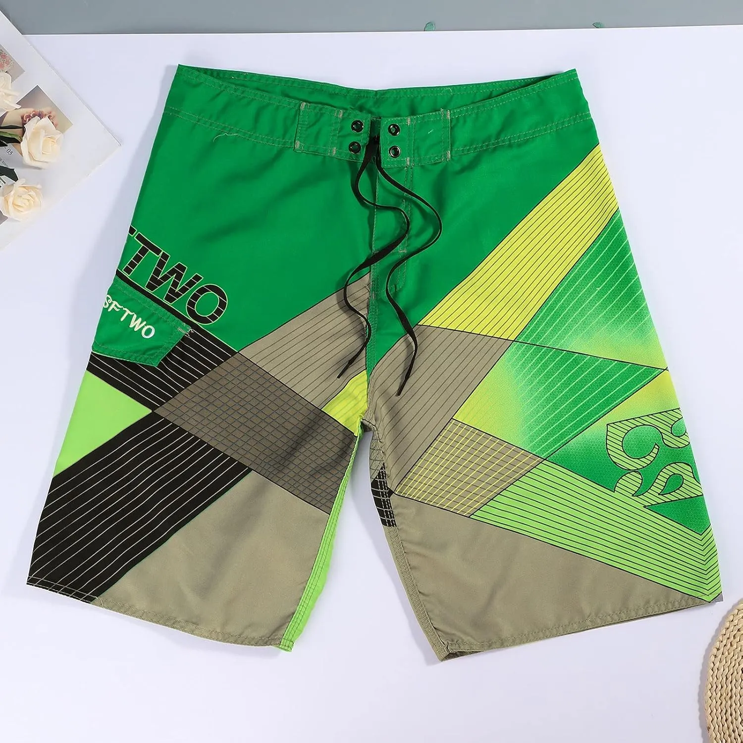 Mens Swim Trunks Quick Dry Swim Plus Size Print Shorts with Big and Tall Funny Surfing Beach Swimwear Bathing Suits