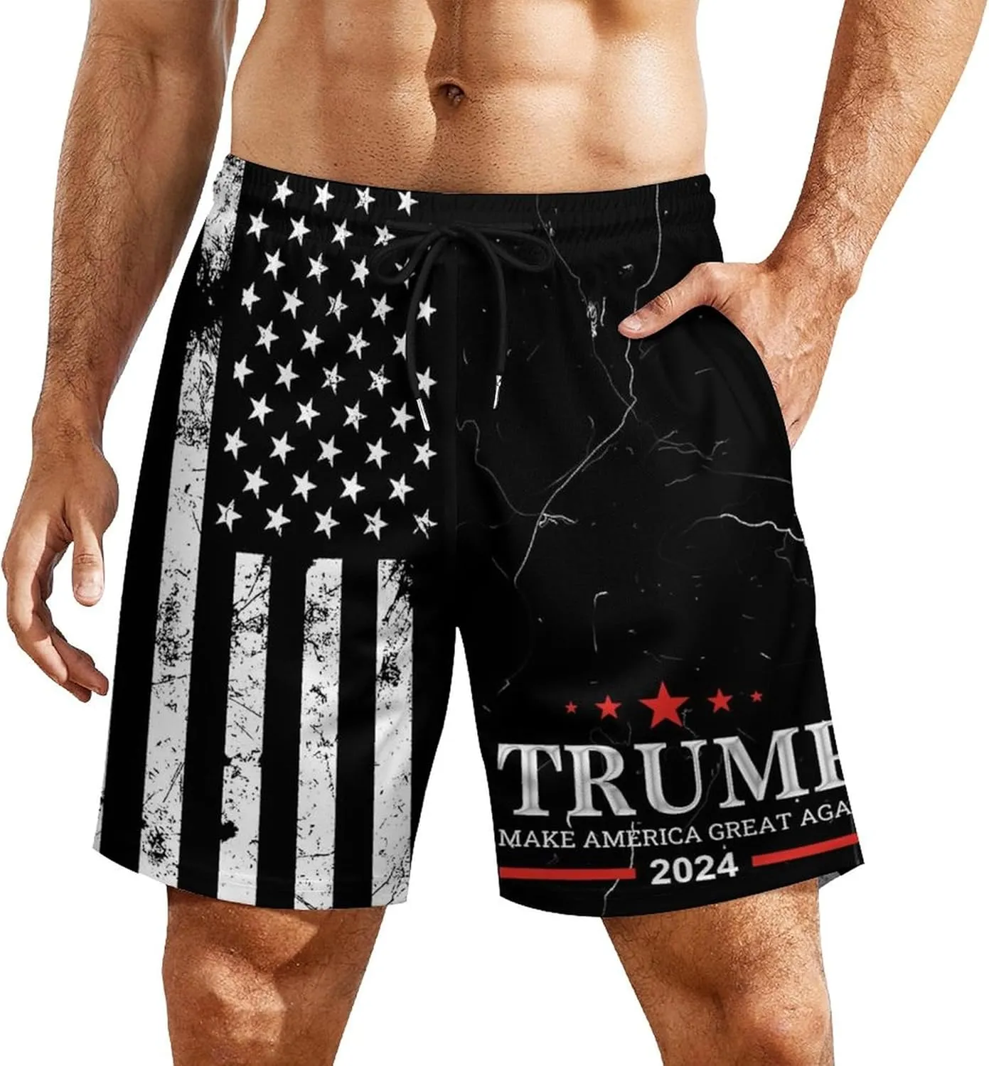 Mens Swim Trunks with Compression Liner 2-in-1 Swimming Shorts Stretch Dry Fit Board Shorts Bathing Suit for Men