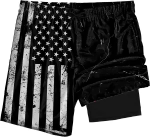 Mens Swim Trunks with Compression Liner 2-in-1 Swimming Shorts Stretch Dry Fit Board Shorts Bathing Suit for Men