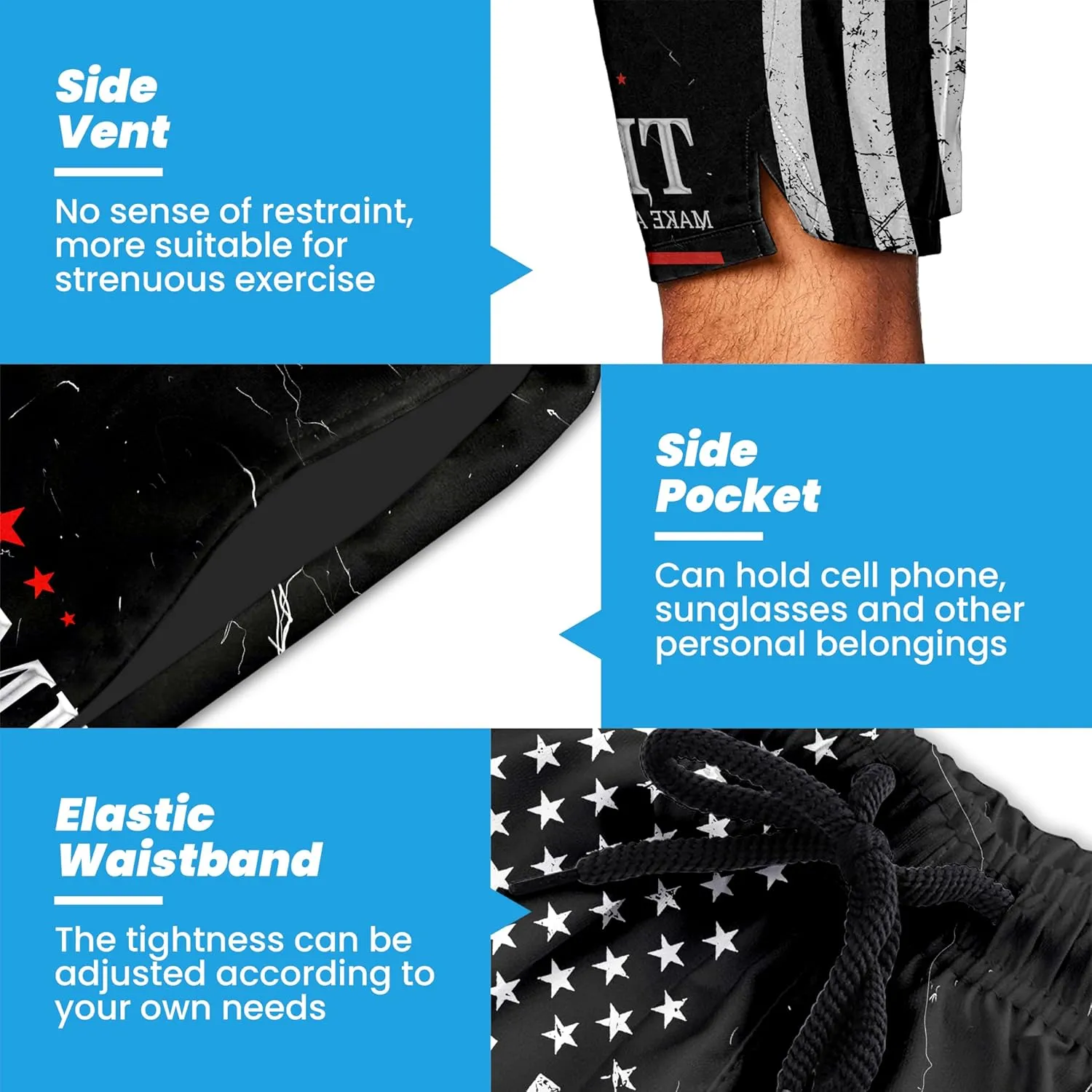 Mens Swim Trunks with Compression Liner 2-in-1 Swimming Shorts Stretch Dry Fit Board Shorts Bathing Suit for Men