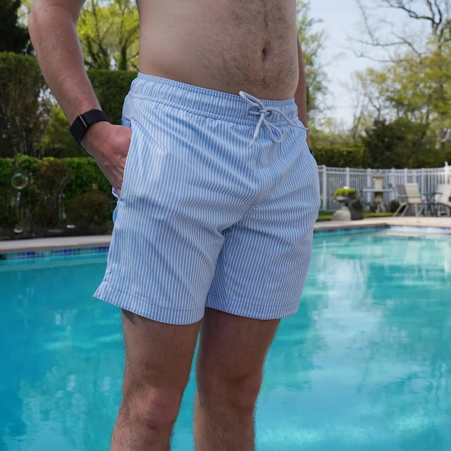 Mens Swim Trunks with Compression Liner Anti Chafing 7 inch Inseam Stretch Quick Dry Swim Shorts with Phone Pocket