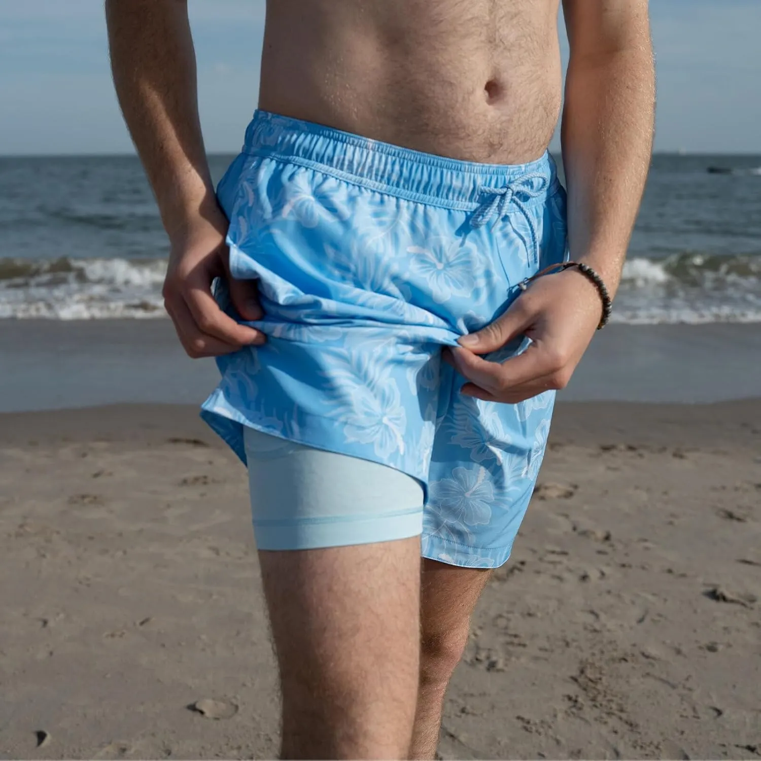 Mens Swim Trunks with Compression Liner Anti Chafing 7 inch Inseam Stretch Quick Dry Swim Shorts with Phone Pocket