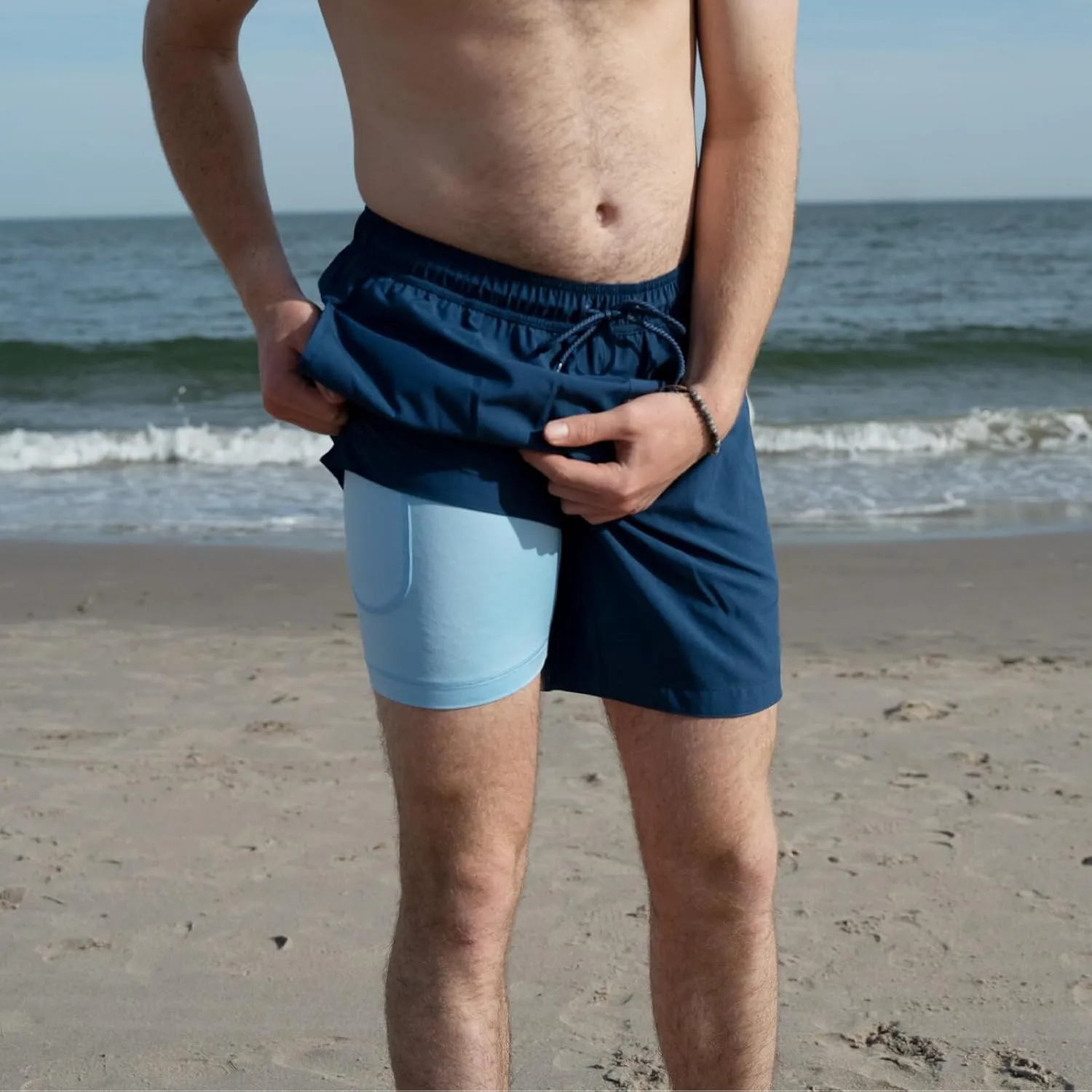 Mens Swim Trunks with Compression Liner Anti Chafing 7 inch Inseam Stretch Quick Dry Swim Shorts with Phone Pocket