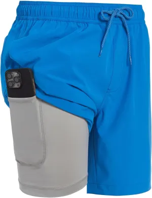 Mens Swim Trunks with Compression Liner Anti Chafing 7 inch Inseam Stretch Quick Dry Swim Shorts with Phone Pocket