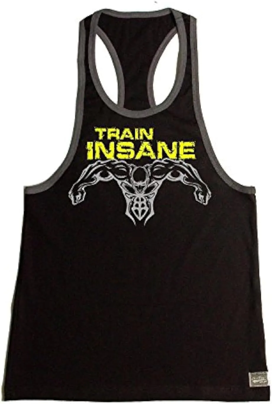 Men's Workout Bodybuilding weight lifting Stringer Gym Fitness Training in Black-Grey with Neon Yellow Train Insane design