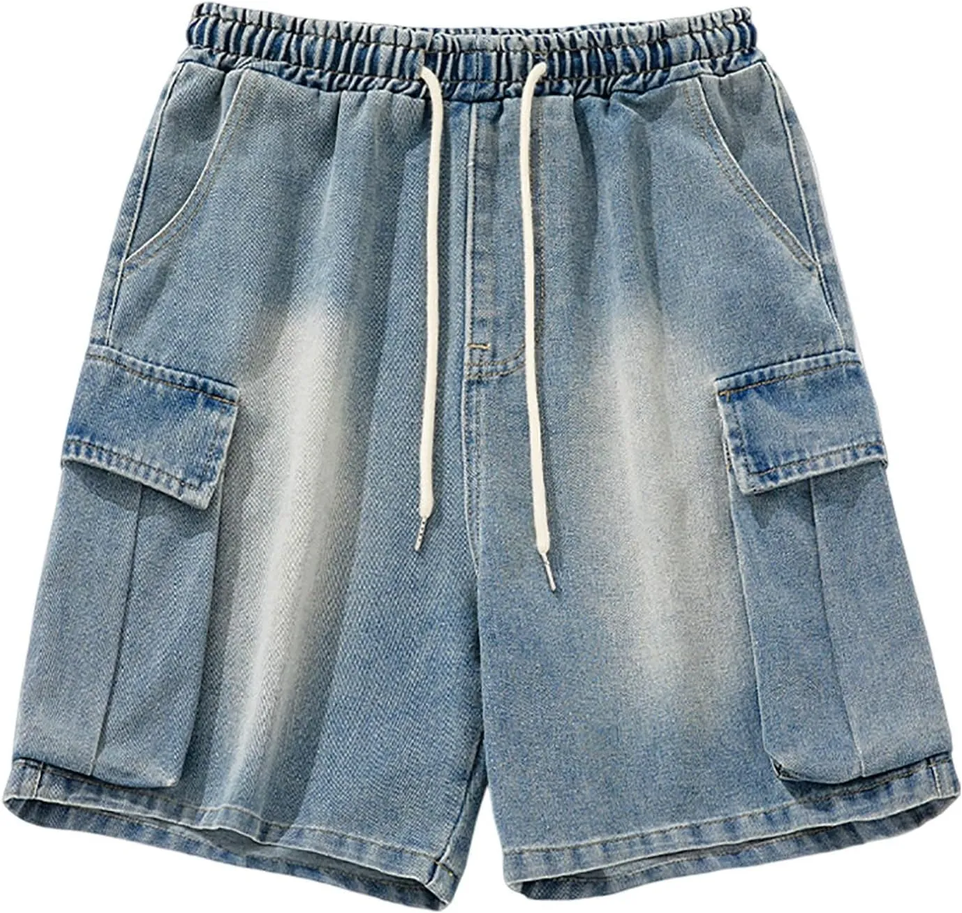 Mens Y2K Grunge Baggy Jean Shorts Casual Hip Hop Cargo Pants Loose Fit Denim Shorts with Pockets