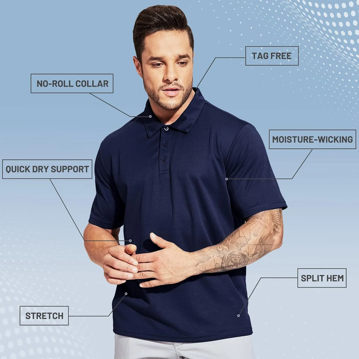 MIER Men's Quick Dry Polo Shirts Polyester Casual Collared Shirts Short Sleeve, Moisture-Wicking, Sun Protection