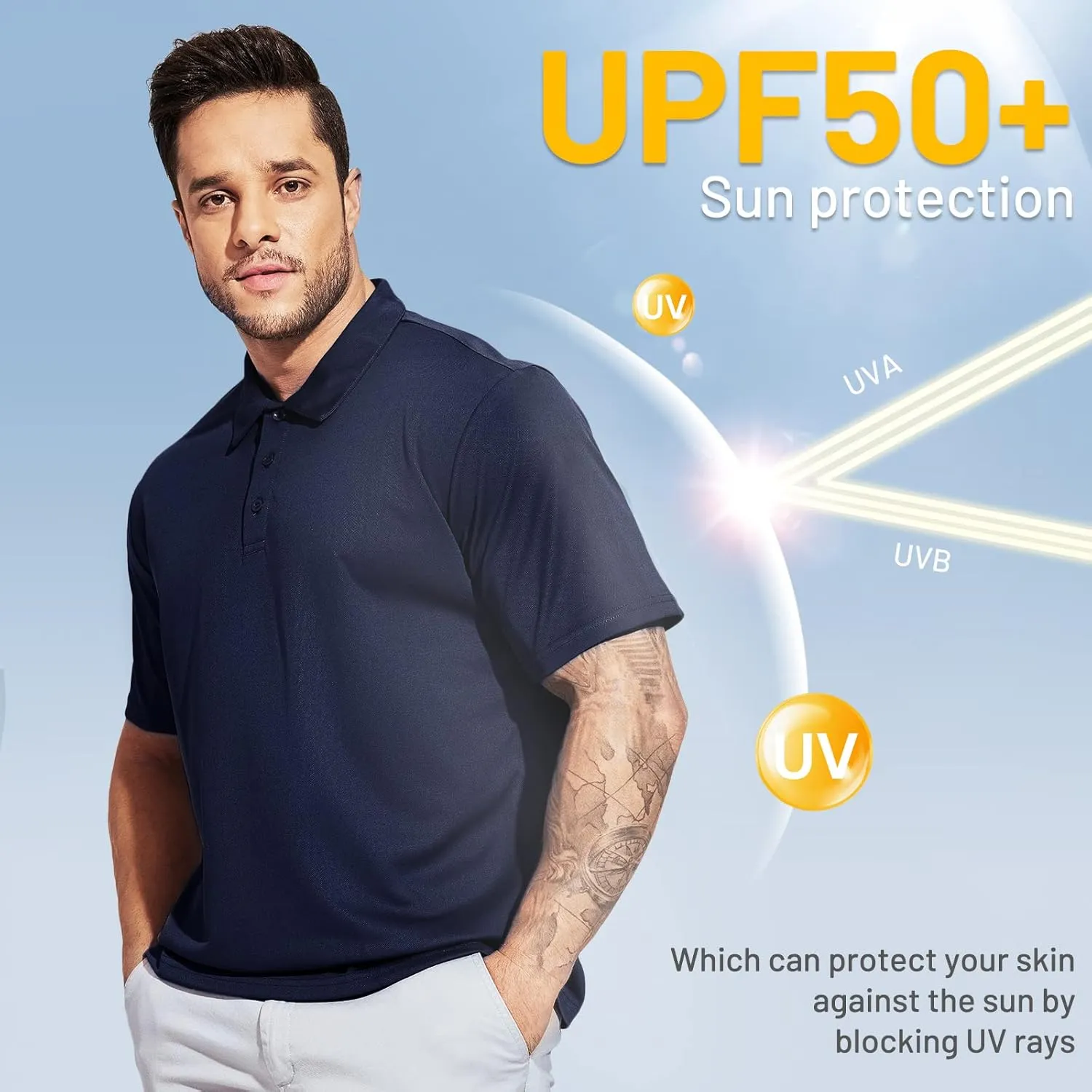 MIER Men's Quick Dry Polo Shirts Polyester Casual Collared Shirts Short Sleeve, Moisture-Wicking, Sun Protection