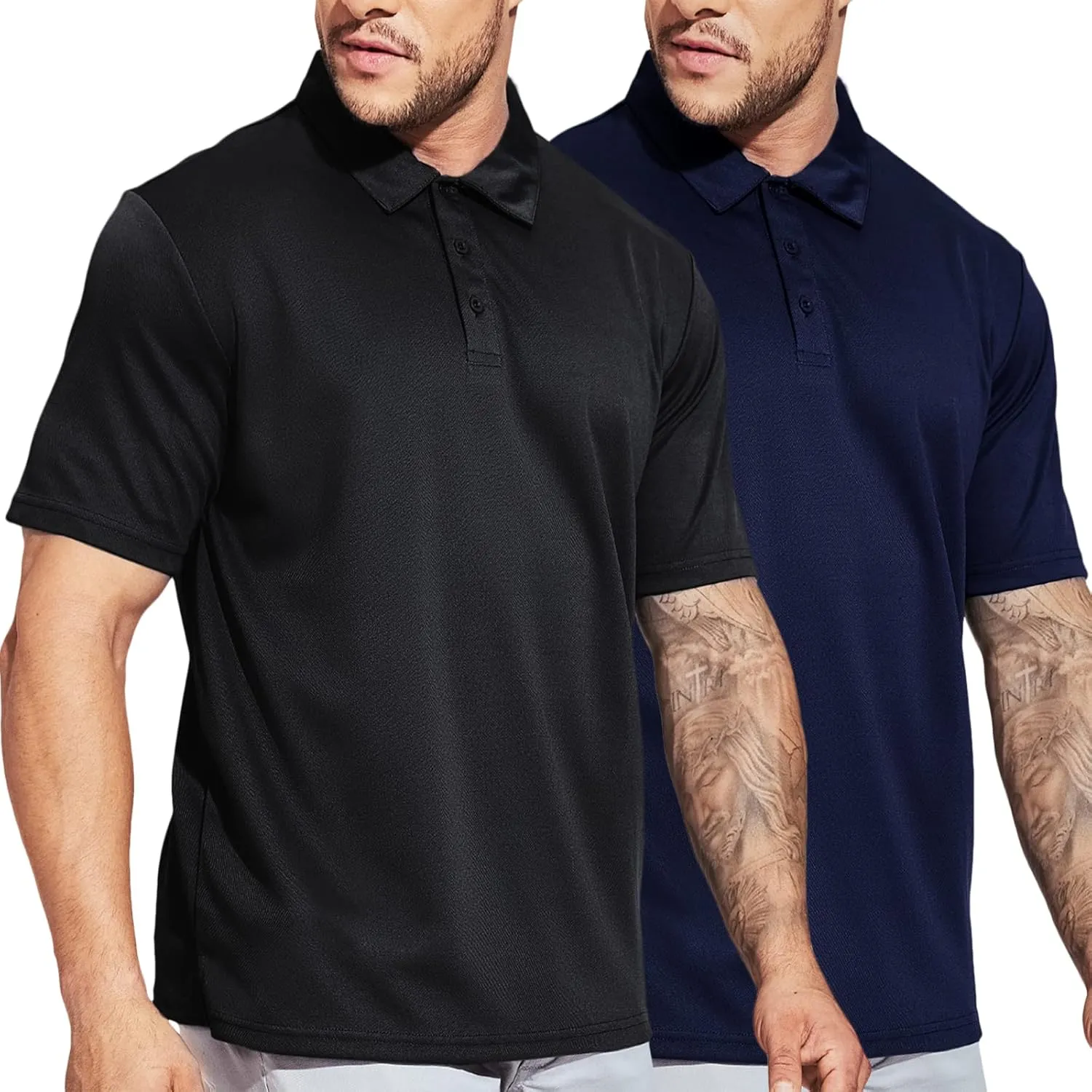 MIER Men's Quick Dry Polo Shirts Polyester Casual Collared Shirts Short Sleeve, Moisture-Wicking, Sun Protection
