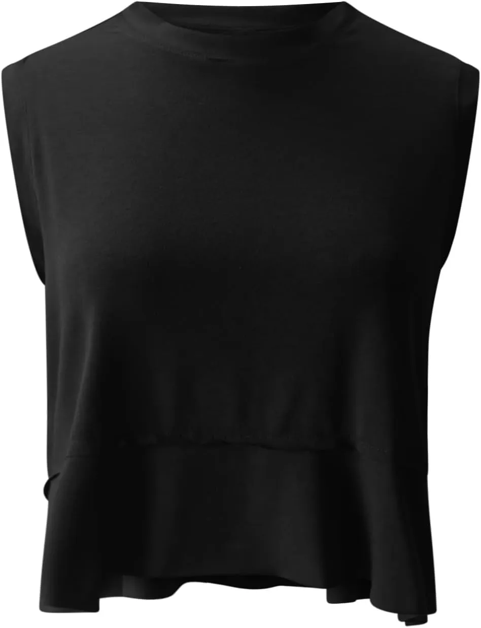 Modal Soft Sleeveless Crop Top for Women Athletic Tee Gym Workout Cropped Yoga Tank Quick Dry Flowy Vest