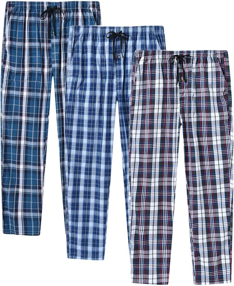 MoFiz Men's Pajama Bottom Pants Sleepwear Lounging Relaxed House PJS Pants with Drawstring Button Fly 3-Pack