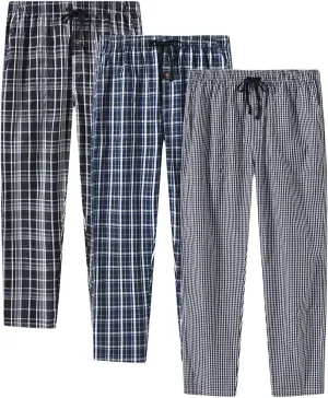 MoFiz Men's Pajama Bottom Pants Sleepwear Lounging Relaxed House PJS Pants with Drawstring Button Fly 3-Pack