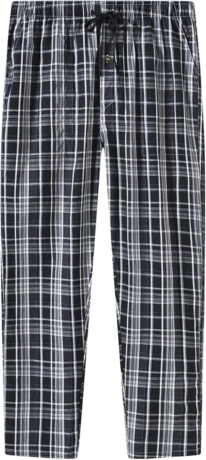 MoFiz Men's Pajama Bottom Pants Sleepwear Lounging Relaxed House PJS Pants with Drawstring Button Fly 3-Pack