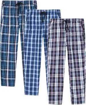 MoFiz Men's Pajama Bottom Pants Sleepwear Lounging Relaxed House PJS Pants with Drawstring Button Fly 3-Pack
