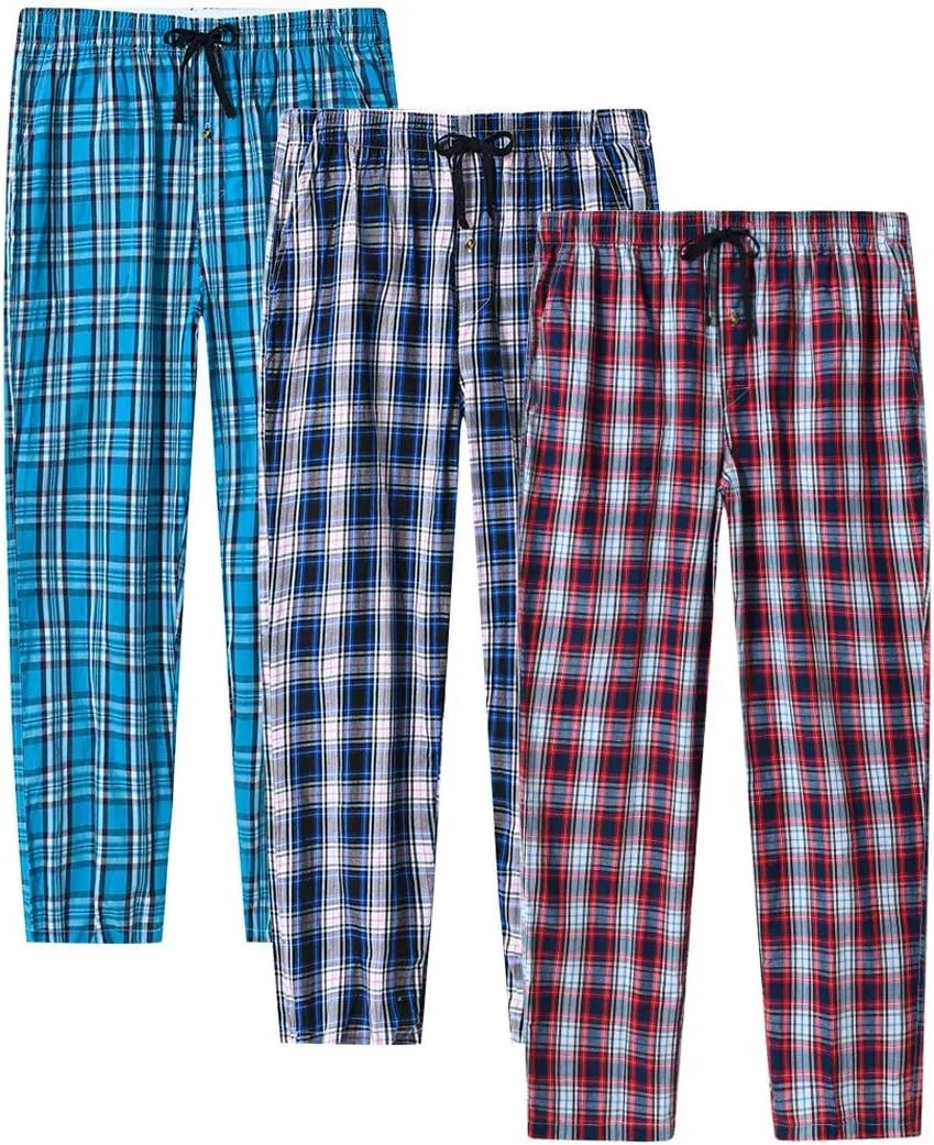 MoFiz Men's Pajama Pants Ultra Lightweight Pjs Bottoms Sleepwear Bottom Pants with Pocket Drawstring 3-Pack