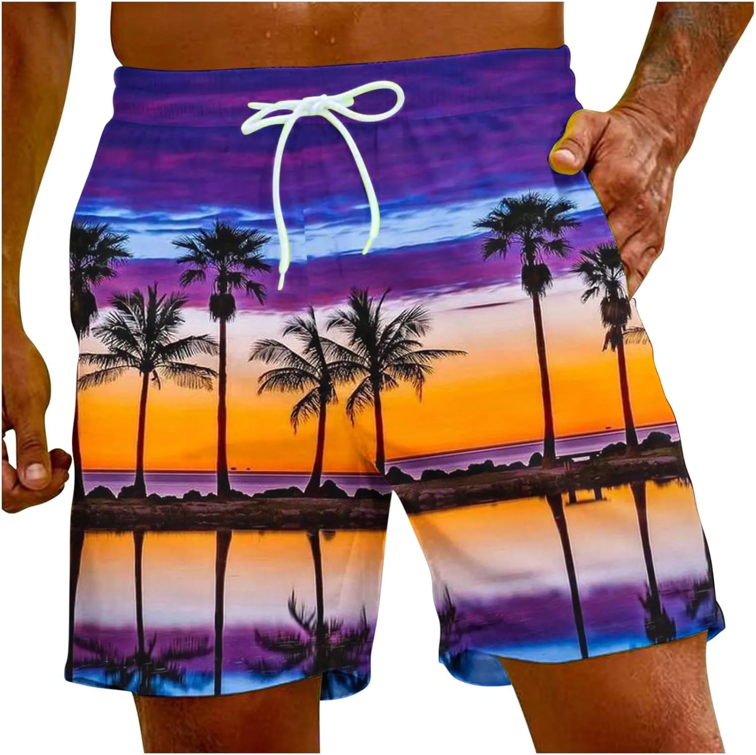 Muscularfit Mens Stretch Swim Trunks 5 Inch Inseam Beach Surfing Board Shorts Hawaiian Summer Bathing Suit Quick Dry Swimwear