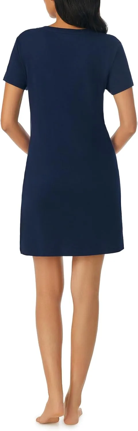 Nautica Womens Sleep Shirt Dress - Cotton Knit Jersey V-Neck Pajama Top - Lightweight & Breathable Sleepwear Loungewear