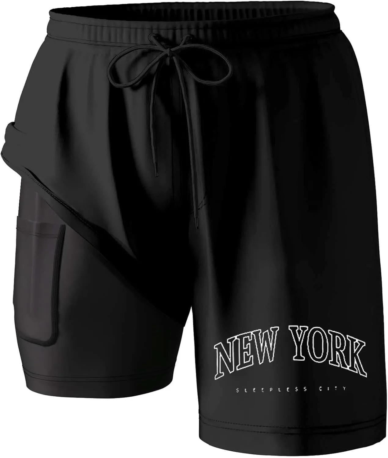 New York Mens Swim Trunks with Compression Liner 9" 2 in 1 Quick Dry Swimming Shorts Stretch Swimwear with Pockets