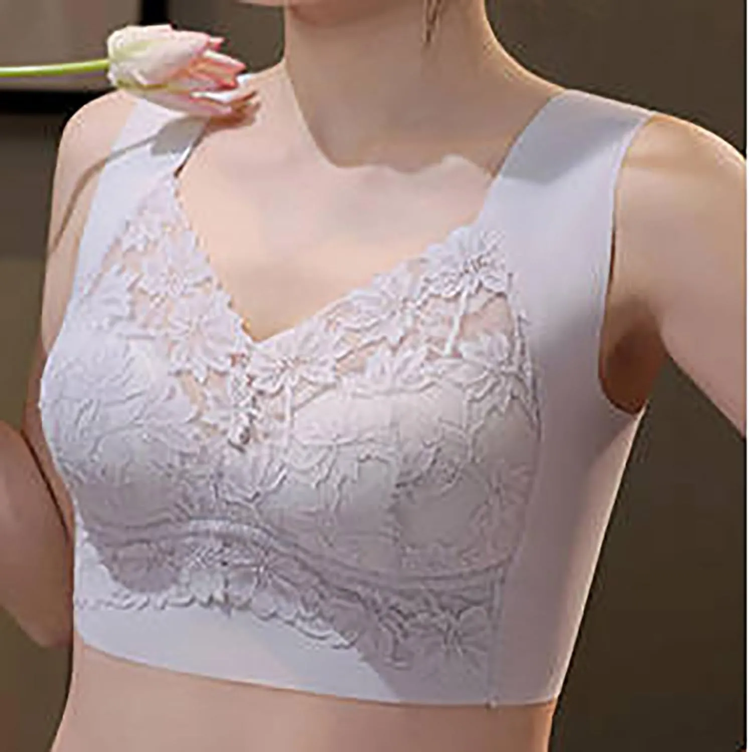 No Underwire Bra for Women Plus Size Lace Breathable Push Up Seamless Bralettes Full Coverage Anti-Sagging Underwear