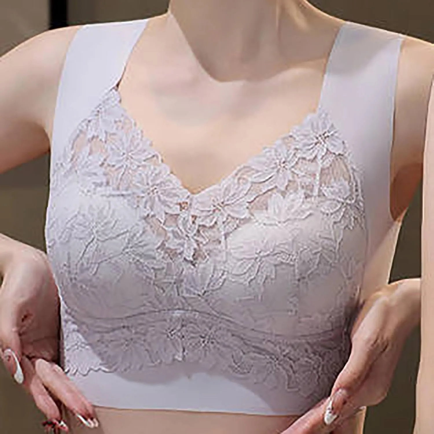 No Underwire Bra for Women Plus Size Lace Breathable Push Up Seamless Bralettes Full Coverage Anti-Sagging Underwear