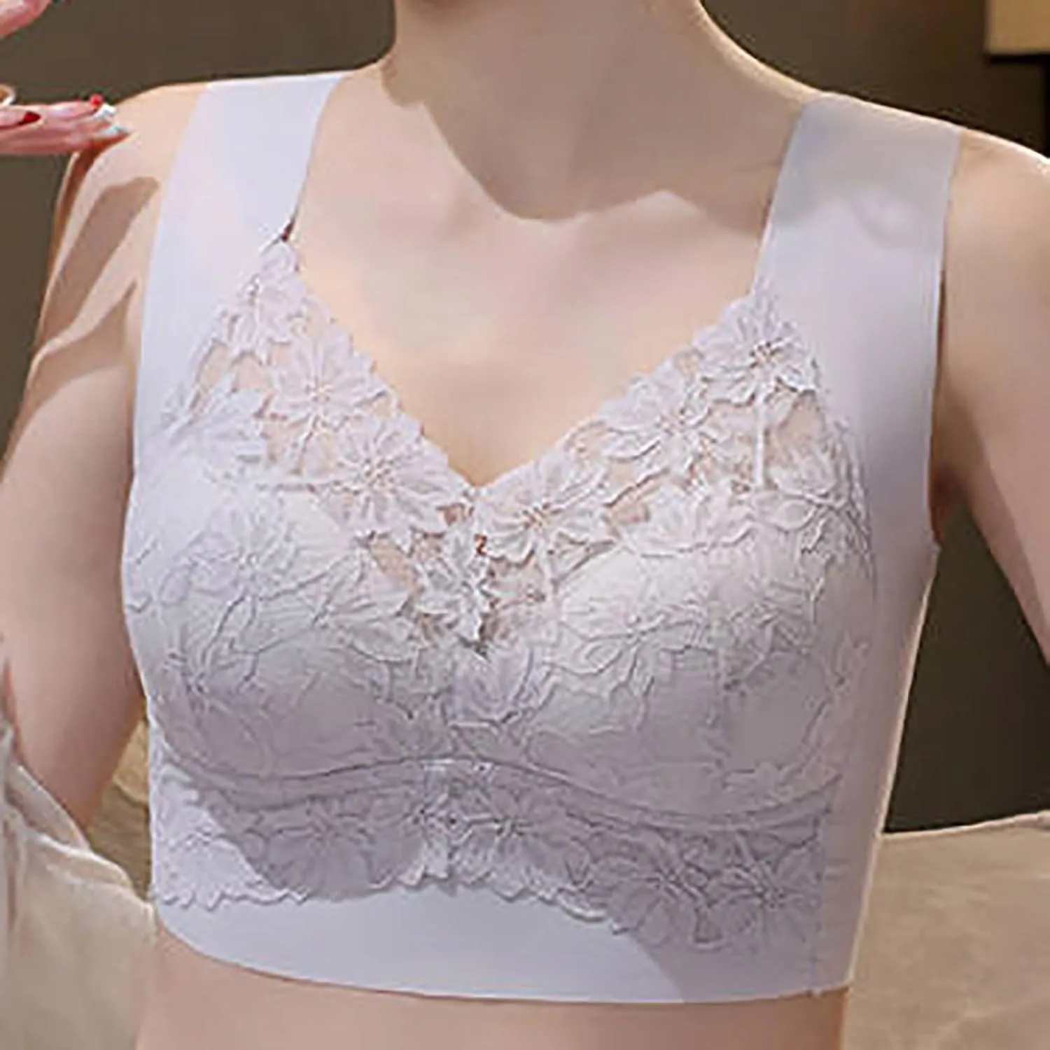 No Underwire Bra for Women Plus Size Lace Breathable Push Up Seamless Bralettes Full Coverage Anti-Sagging Underwear