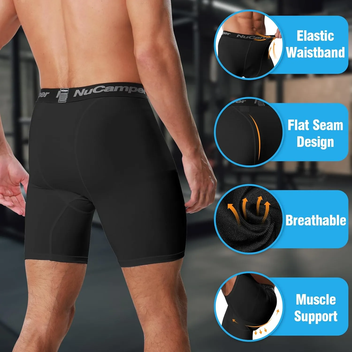 NuCamper Men’s Compression Shorts Spandex Athletic Underwear Performance Gym Boxer Briefs Cool Dry Active Baselayer