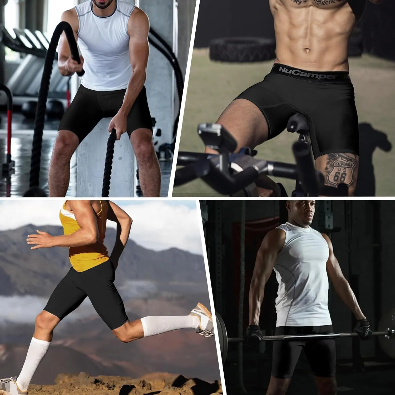 NuCamper Men’s Compression Shorts Spandex Athletic Underwear Performance Gym Boxer Briefs Cool Dry Active Baselayer