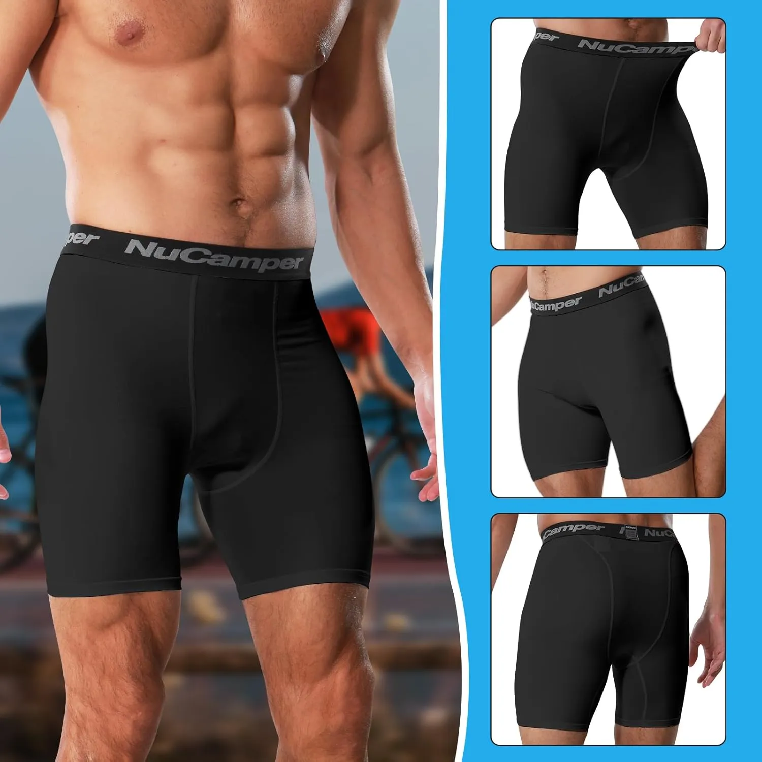 NuCamper Men’s Compression Shorts Spandex Athletic Underwear Performance Gym Boxer Briefs Cool Dry Active Baselayer