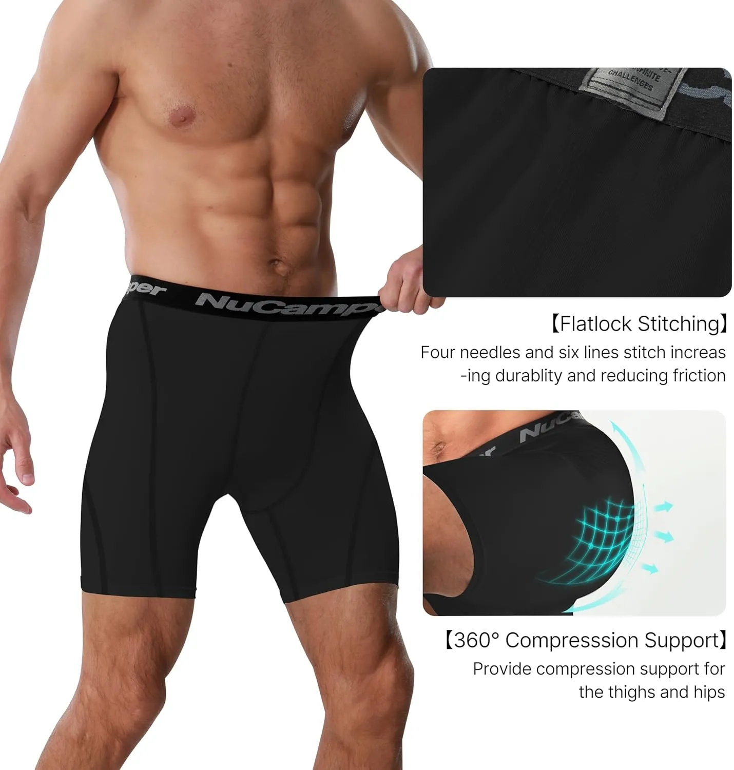 NuCamper Men's Compression Shorts Spandex Gym Baselayer Underwear Performance Workout Boxer Briefs Cool Dry Active Supporter