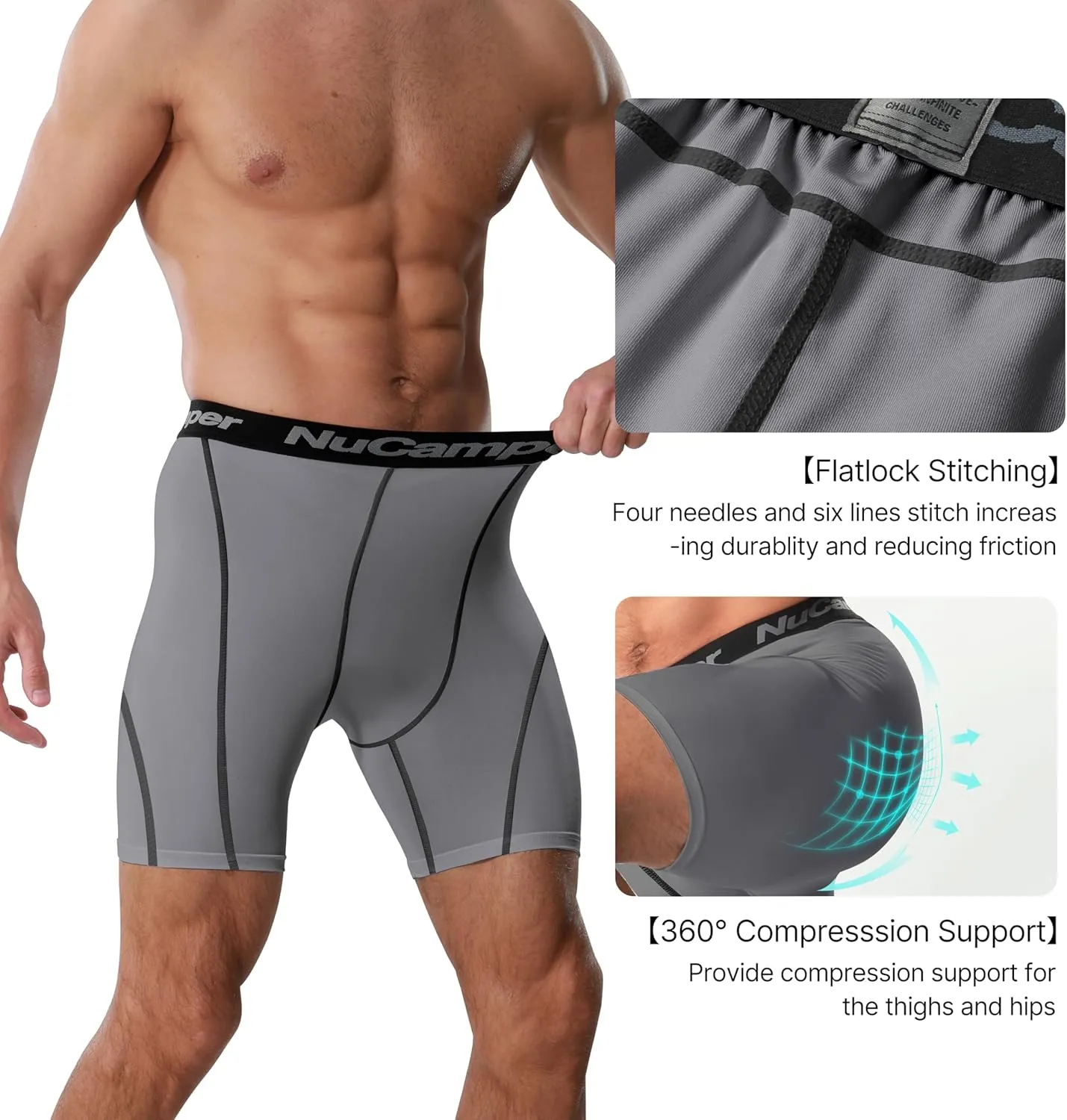 NuCamper Men's Compression Shorts Spandex Gym Baselayer Underwear Performance Workout Boxer Briefs Cool Dry Active Supporter