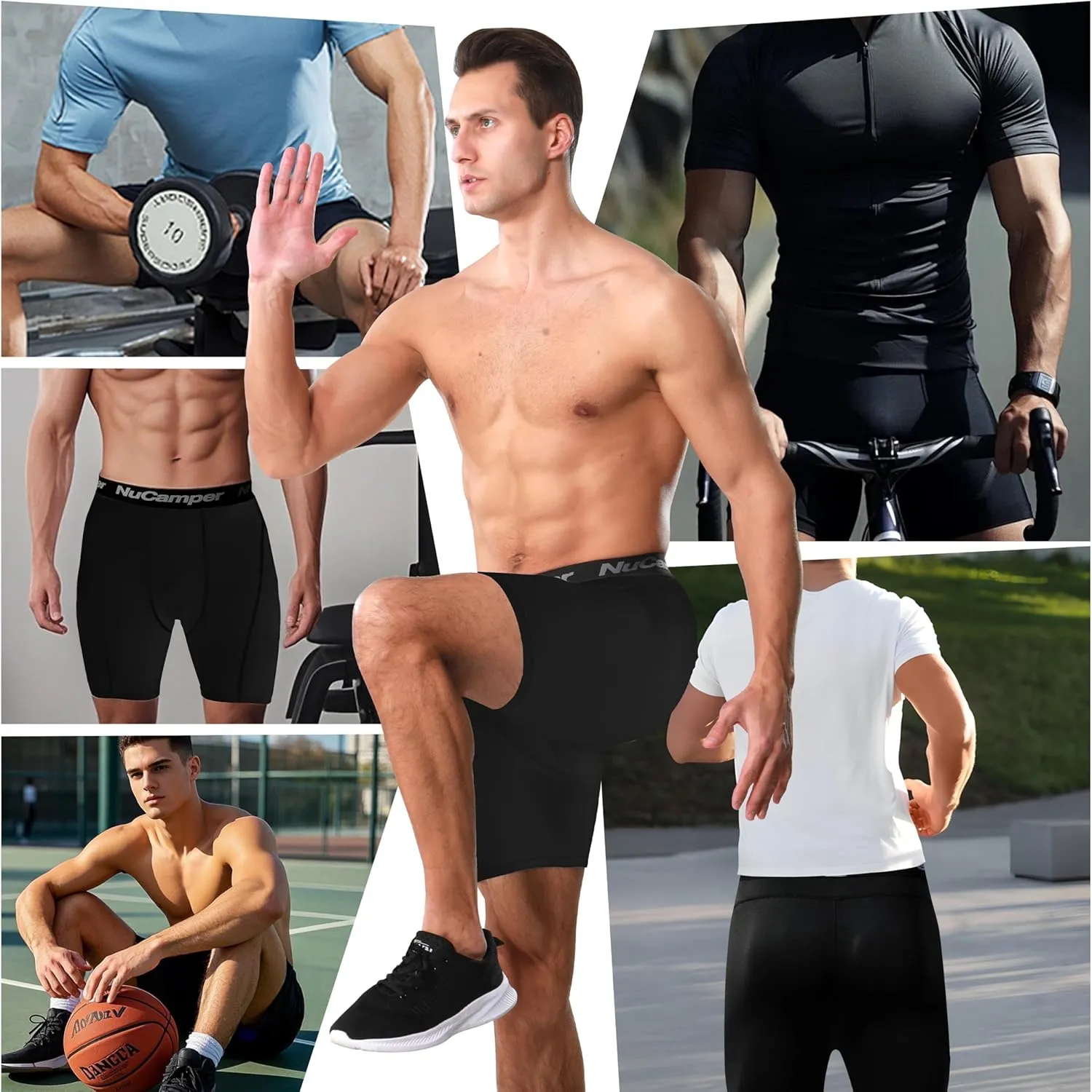 NuCamper Men's Compression Shorts Spandex Gym Baselayer Underwear Performance Workout Boxer Briefs Cool Dry Active Supporter