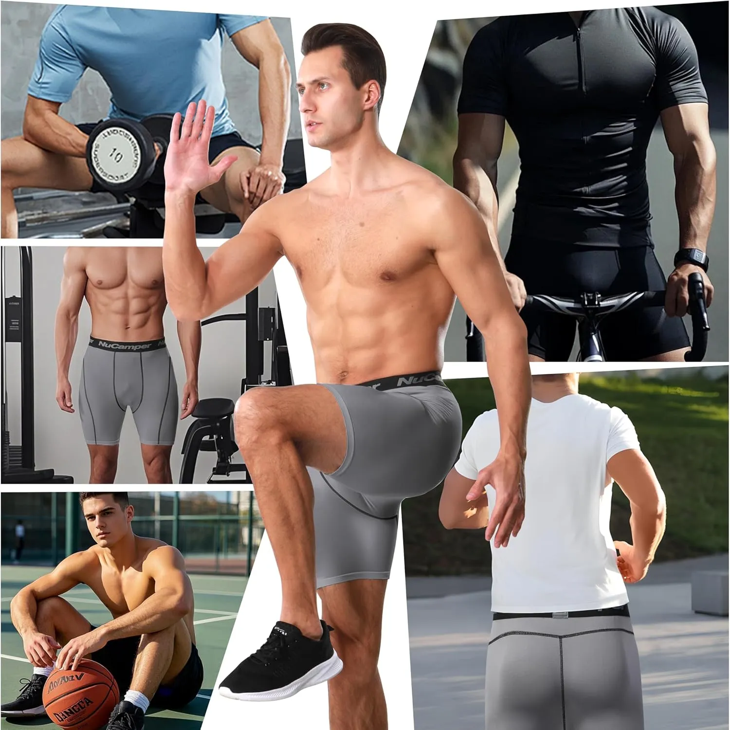 NuCamper Men's Compression Shorts Spandex Gym Baselayer Underwear Performance Workout Boxer Briefs Cool Dry Active Supporter