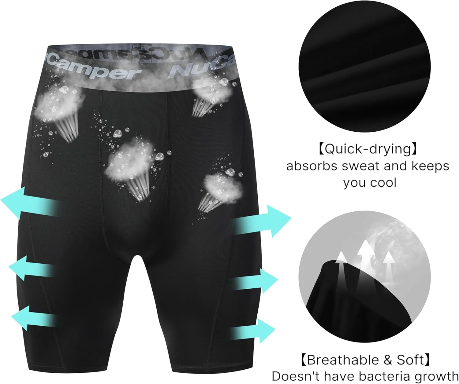 NuCamper Men's Compression Shorts Spandex Gym Baselayer Underwear Performance Workout Boxer Briefs Cool Dry Active Supporter
