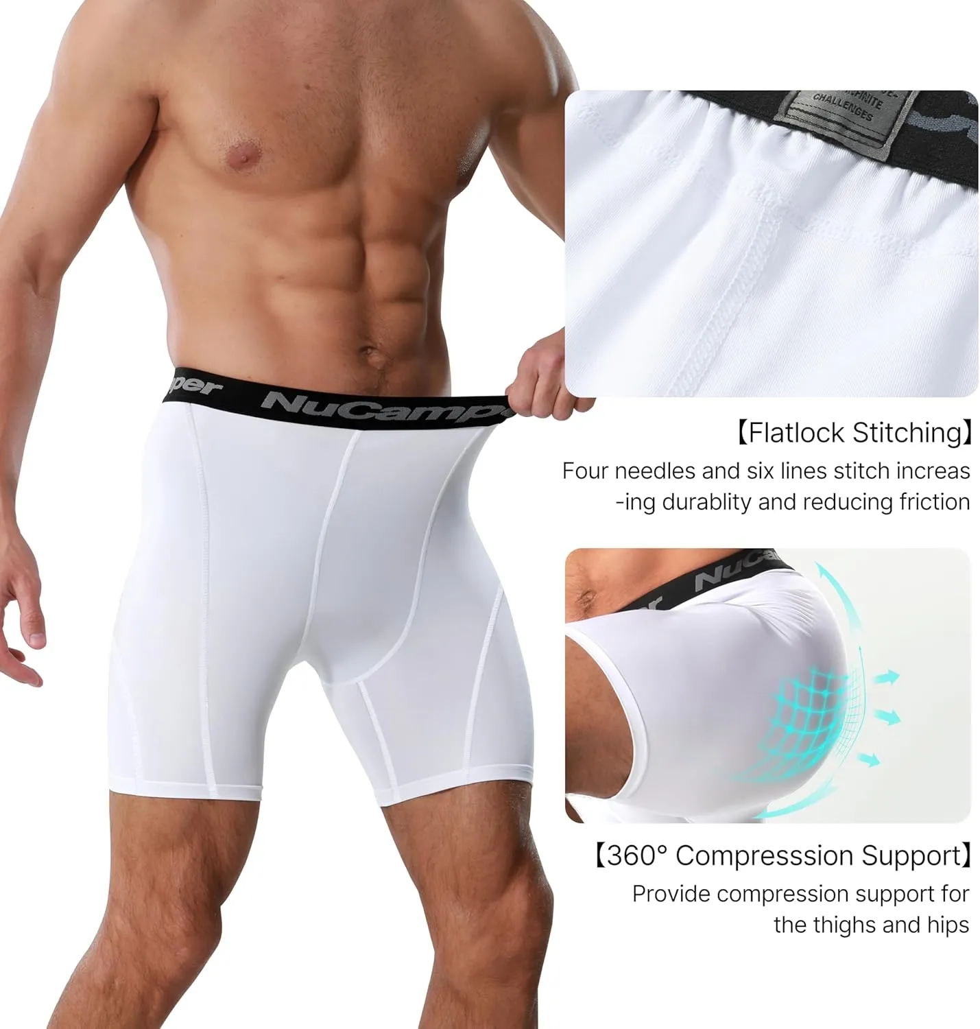 NuCamper Men's Compression Shorts Spandex Gym Baselayer Underwear Performance Workout Boxer Briefs Cool Dry Active Supporter