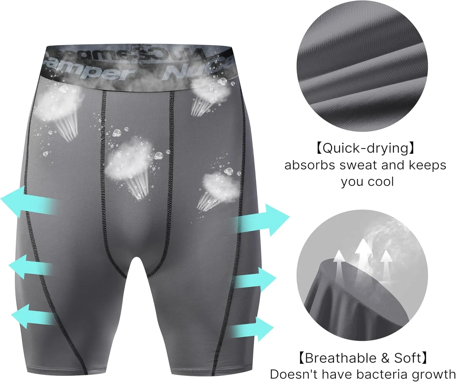 NuCamper Men's Compression Shorts Spandex Gym Baselayer Underwear Performance Workout Boxer Briefs Cool Dry Active Supporter
