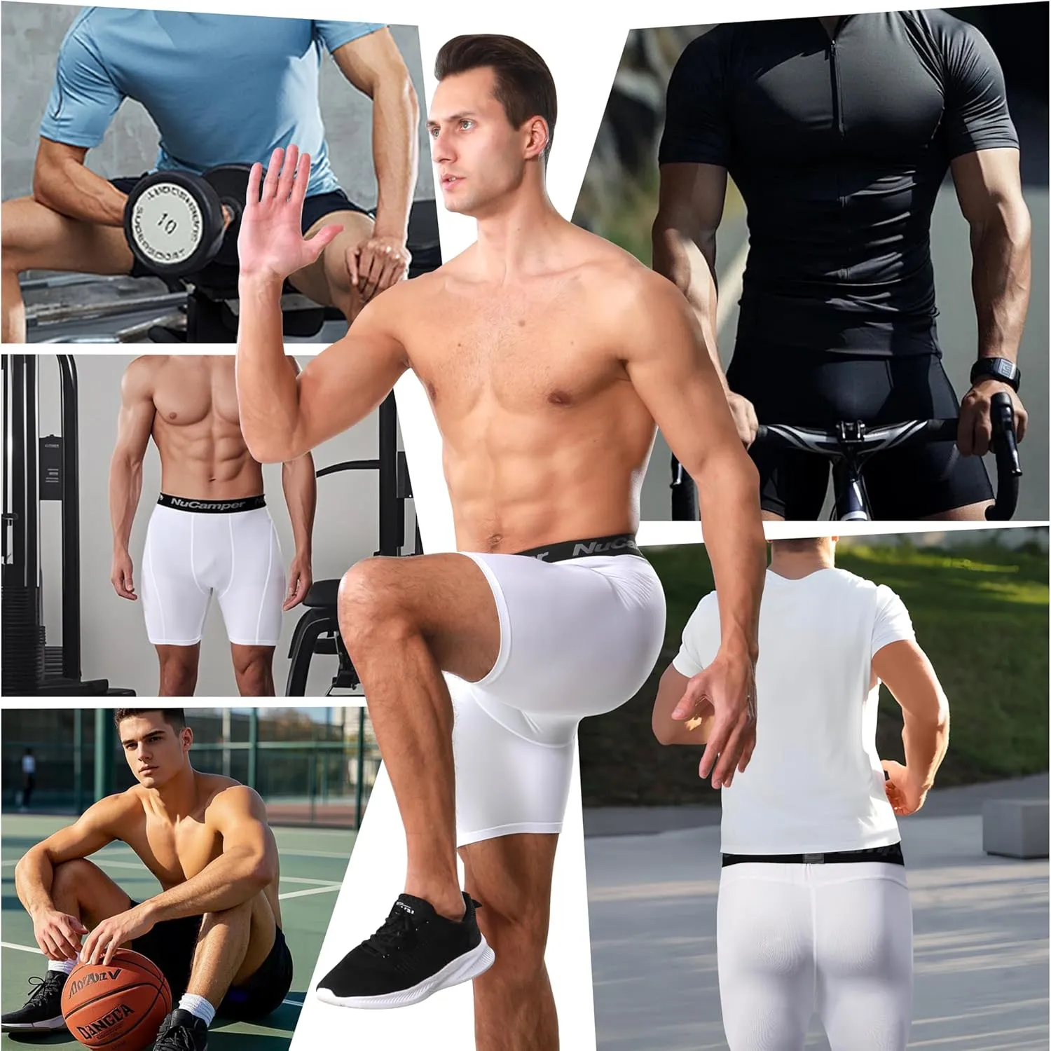 NuCamper Men's Compression Shorts Spandex Gym Baselayer Underwear Performance Workout Boxer Briefs Cool Dry Active Supporter