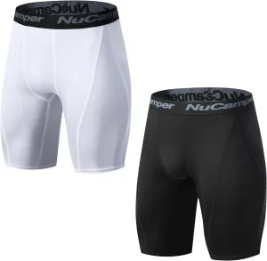 NuCamper Men's Compression Shorts Spandex Gym Baselayer Underwear Performance Workout Boxer Briefs Cool Dry Active Supporter