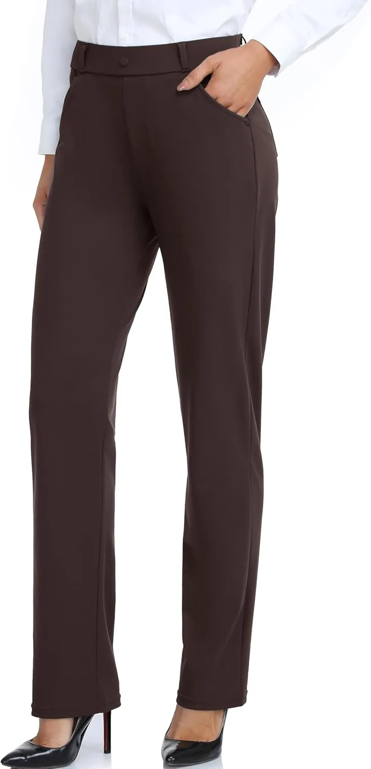 Oalka Women's Dress Pants Straight Leg Yoga Work Stretchy Pant for Office Business