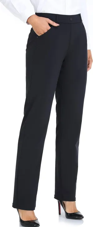 Oalka Women's Dress Pants Straight Leg Yoga Work Stretchy Pant for Office Business