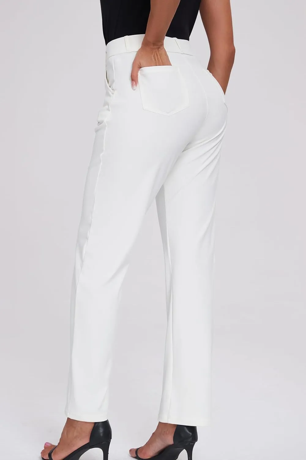 Oalka Women's Dress Pants Straight Leg Yoga Work Stretchy Pant for Office Business