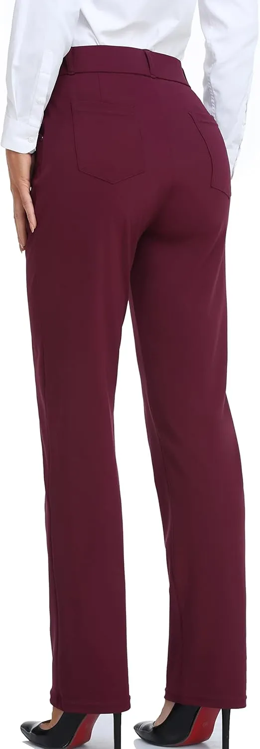 Oalka Women's Dress Pants Straight Leg Yoga Work Stretchy Pant for Office Business