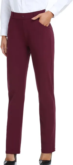 Oalka Women's Dress Pants Straight Leg Yoga Work Stretchy Pant for Office Business