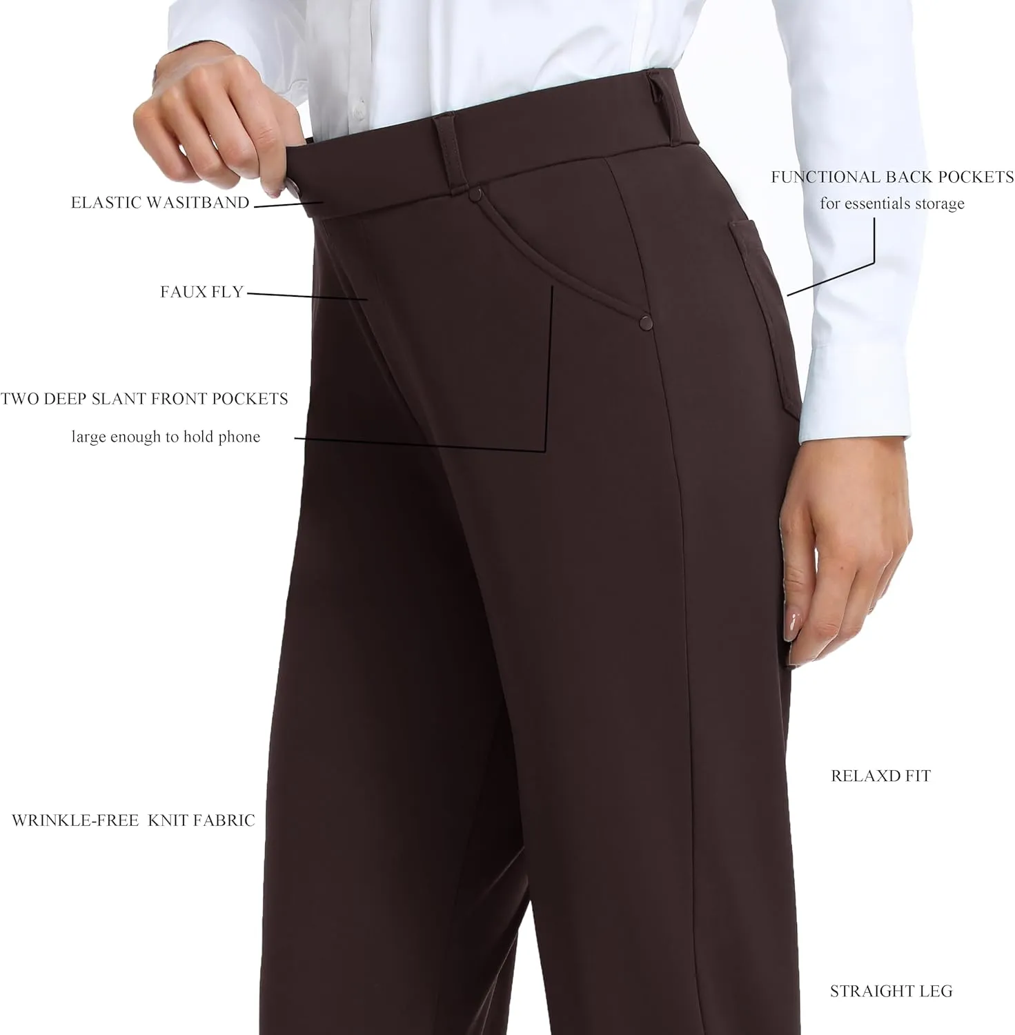Oalka Women's Dress Pants Straight Leg Yoga Work Stretchy Pant for Office Business